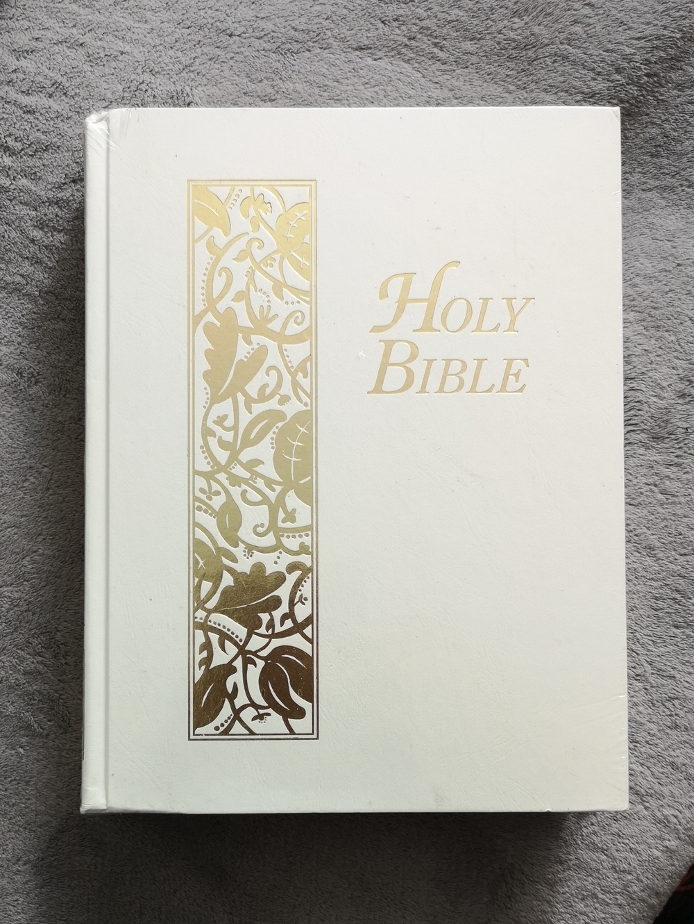 New Sealed Holy Bible, White with Gold Embossed Cover & Pages Large 11" Tall